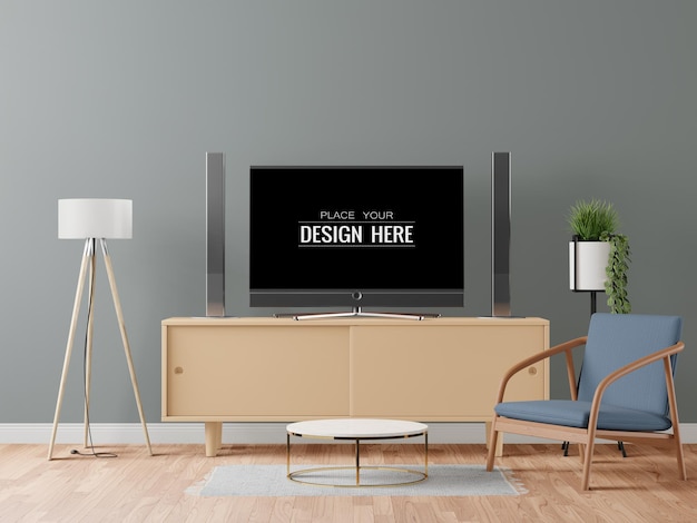 Tv nel mockup del soggiorno