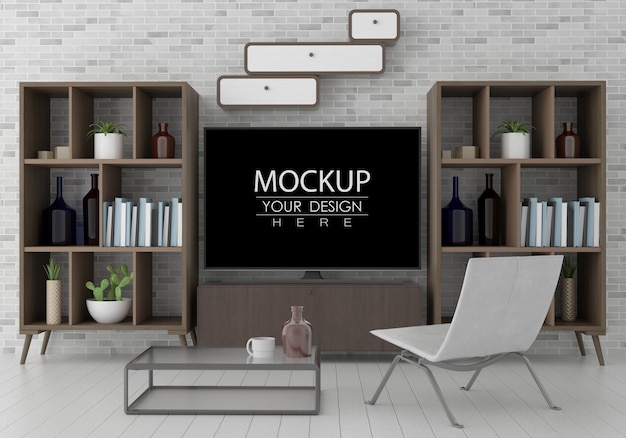 tv in living room mockup