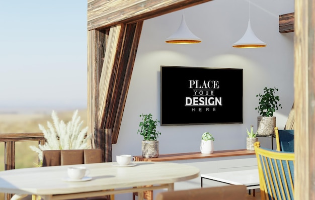 Tv nel mockup del soggiorno