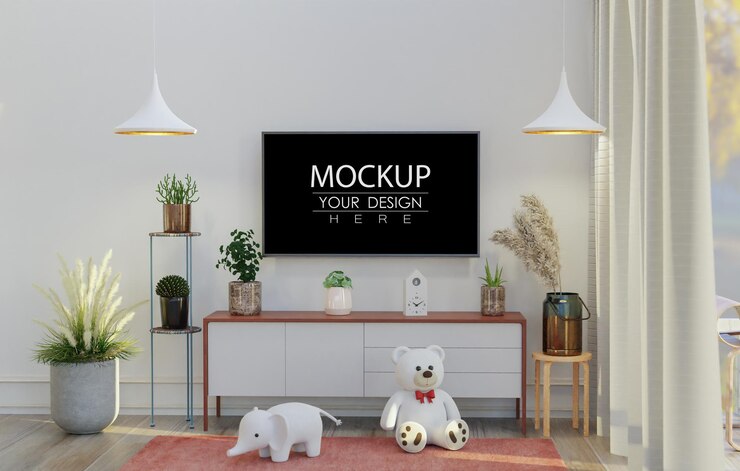 PSD tv in living room mockup