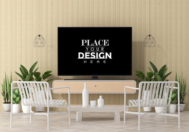 Tv in living room PSD Mockup