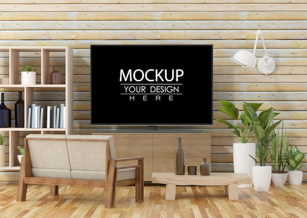 Tv in living room PSD Mockup