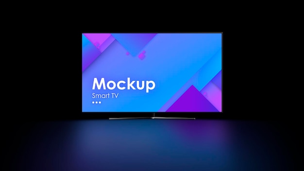 PSD mockup tv su nero con riflesso sul pavimento