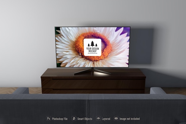 PSD mockup tv all'interno di una sala da pranzo