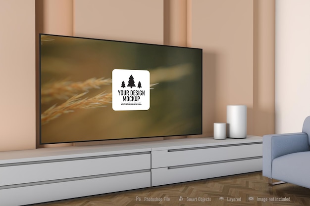 PSD tv mockup inside a dining room