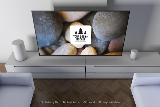 PSD mockup tv all'interno di una sala da pranzo