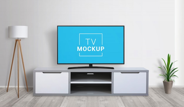 Mockup tv in salotto. concetto di rendering 3d