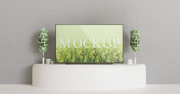 Tv mockup op de witte tafel