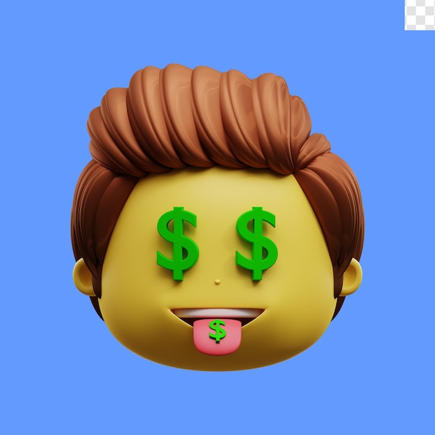 PSD twarz oczu emoji 3d ilustracja dolara