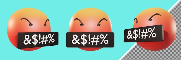 Twarz z symbolami na ustach Emoji 3d render 3d ilustracja
