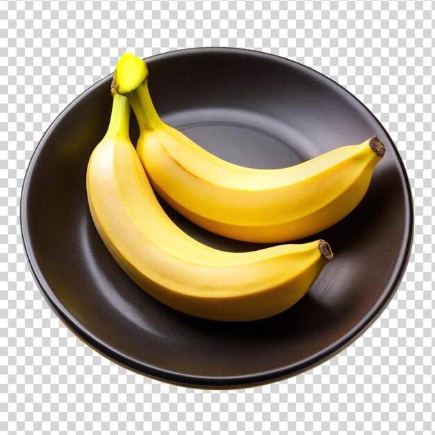 PSD twee bananen in een zwarte plaat geïsoleerd op een doorzichtige achtergrond