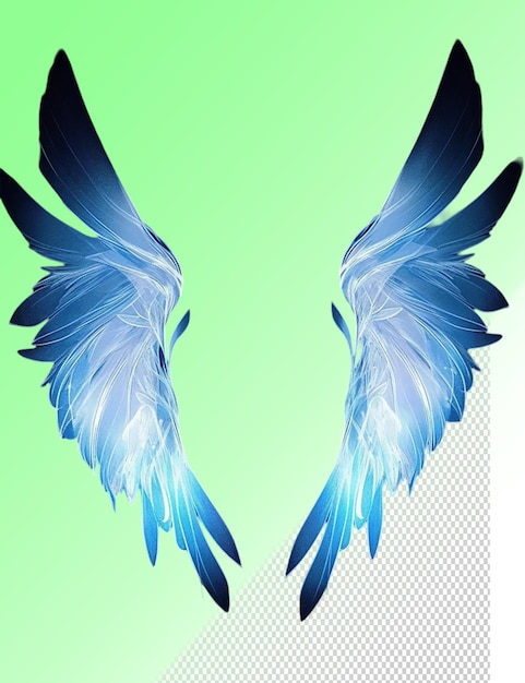 PSD twee blauwe engelvleugels op een groene achtergrond