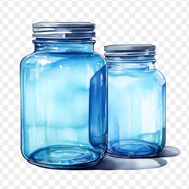 Twee blauwe glazen potten met de woorden pot aan de voorkant