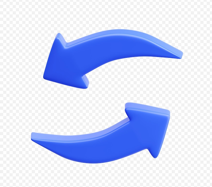 PSD twee blauwe pijlen icoon of vernieuw icoon 3d illustratie achtergrond