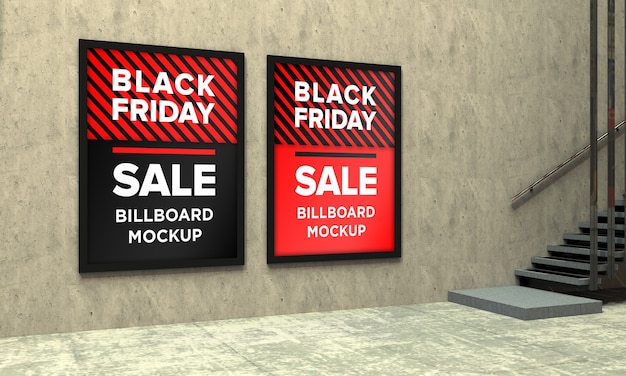 Twee bordmodel in winkelcentrum met black friday-verkoopbanner