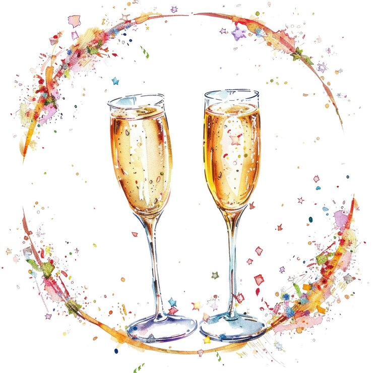 Twee champagne glazen met kleurrijke confetti geïsoleerd op de achtergrond AIG56