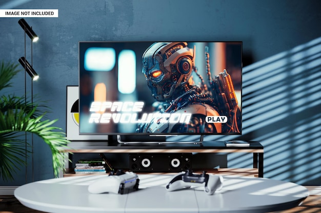 Twee gamepads voor het tv-scherm mockup