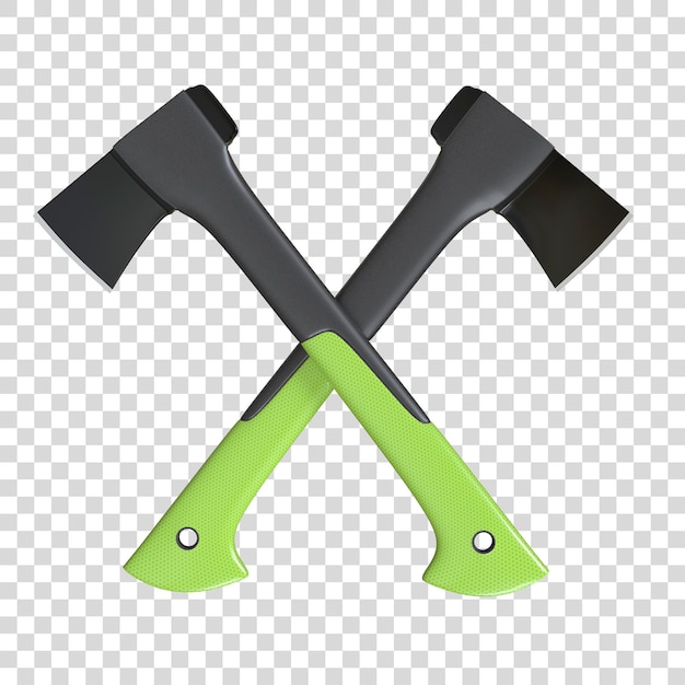 Twee gekruiste bijl op de witte achtergrond Axe with Fiberglass Handle Lumberjack Axe tool 3D render