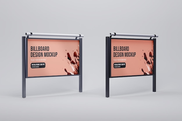 PSD twee gerenderd reclamebord met licht mockup-sjabloon