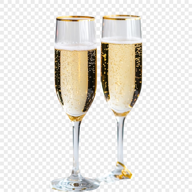 Twee glazen champagne met de woorden "champagne" aan de onderkant.