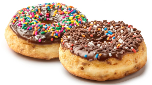 Twee heerlijk versierde chocolade geglazuurde donuts
