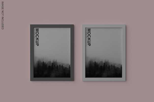 PSD twee ingelijste mockup-foto's op een muur met de woorden mockup.