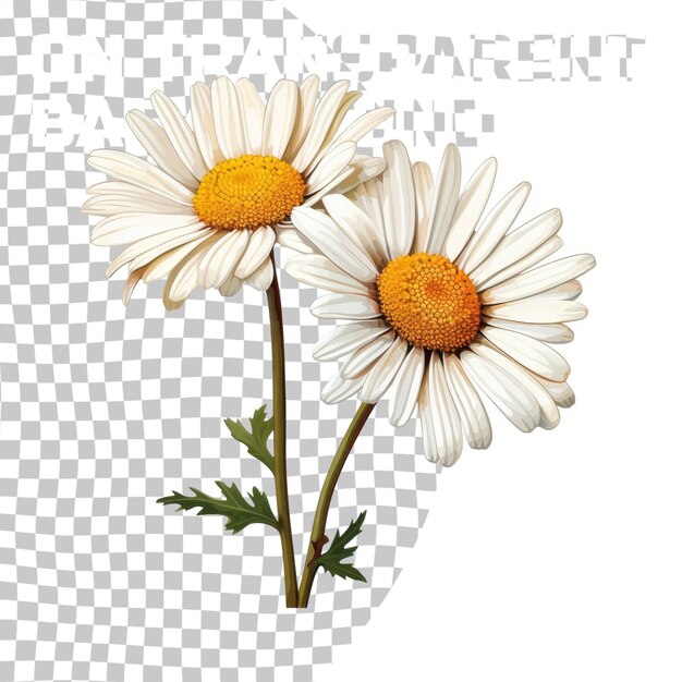 PSD twee kamillebloemen op een doorzichtige achtergrond realistische illustratie van madeliefjesbloemen geïsoleerd op een transparante achtergrond