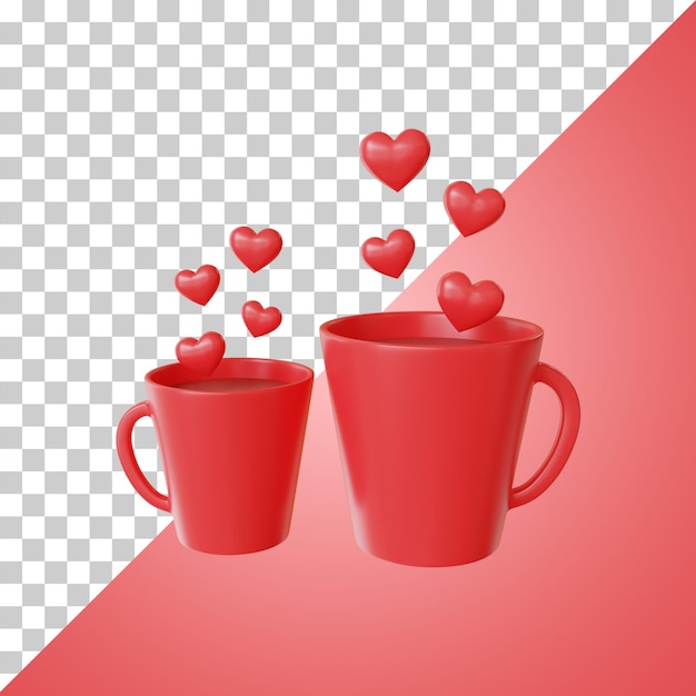 PSD twee kopje koffie liefde 3d-rendering