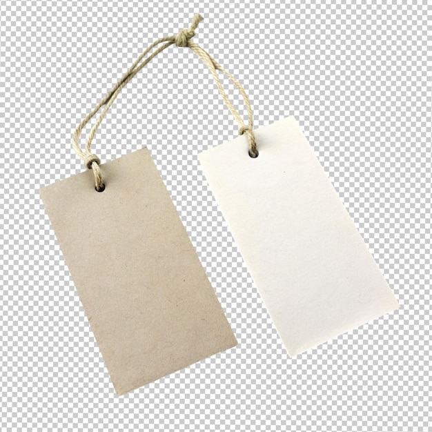 Twee lege papieren labels op een doorzichtige achtergrond