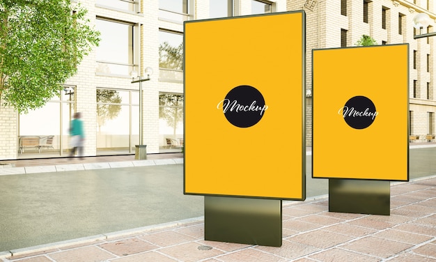 PSD twee lightbox op straat 3d-rendering mockup