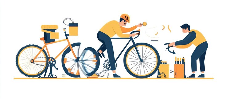 PSD twee mannen die fietsen repareren en onderhouden