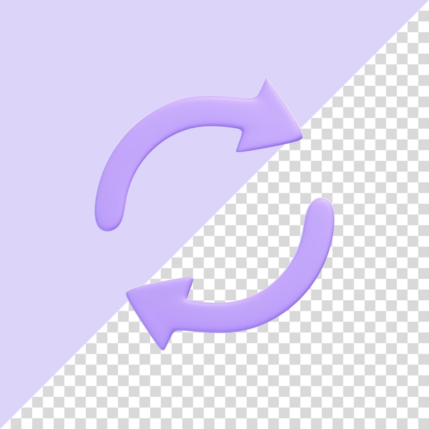Twee paarse pijlen pictogram update symbool geïsoleerd op paarse achtergrond 3D pictogram teken en symbool 3D render