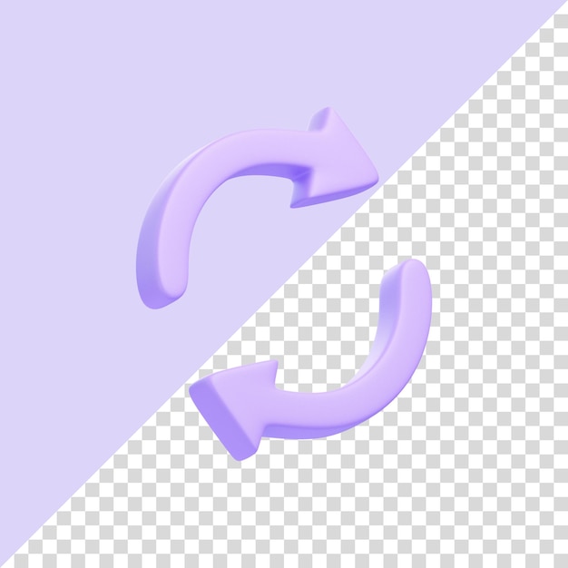Twee paarse pijlen pictogram update symbool geïsoleerd op paarse achtergrond 3D pictogram teken en symbool 3D render
