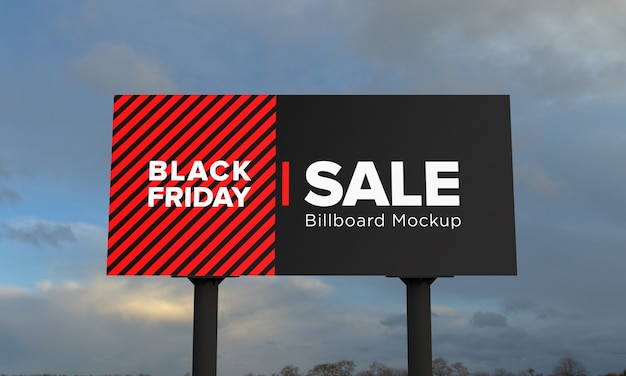 PSD twee poll billboard sign mockup met black friday sale banner