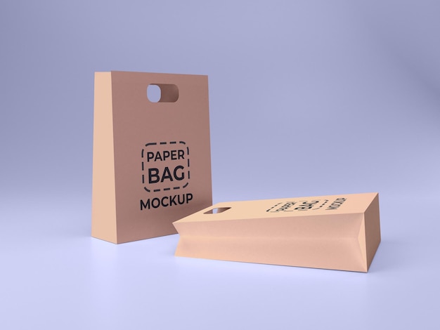 Twee premium kwaliteit papieren boodschappentas 3d mockup-ontwerp