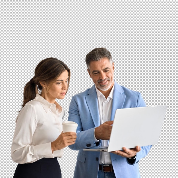 Twee professionals bekijken informatie op een laptop tijdens een vergadering