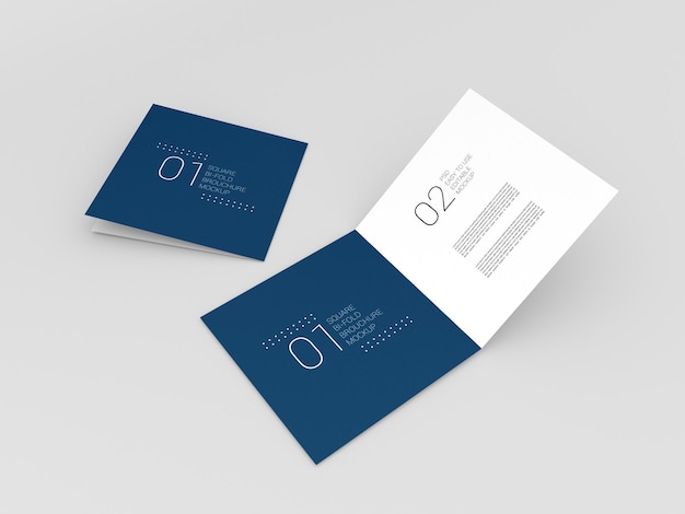 Twee realistische vierkante bi-fold brochure mockup