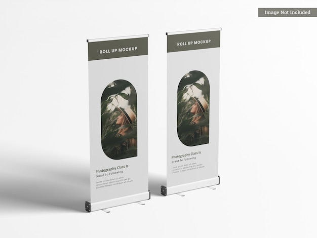 PSD twee roll-up banner mockup linkeraanzicht