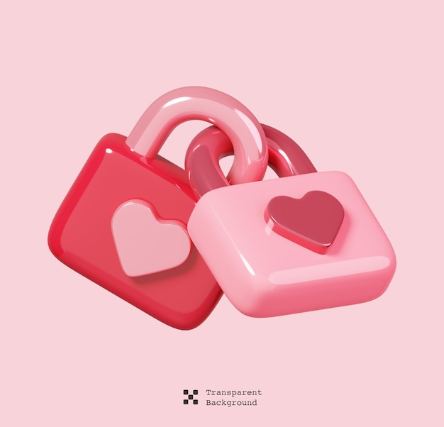 Twee samen gesloten hangsloten met geïsoleerd hart. 14 februari Happy Valentine's Day icoon. 3D renderen