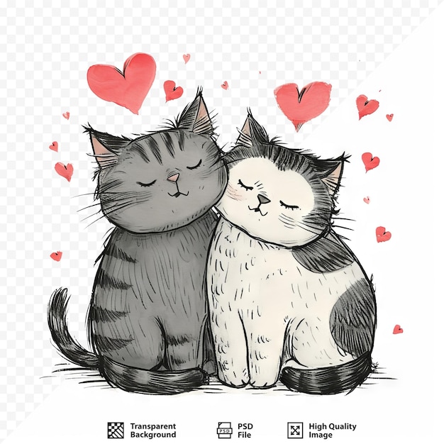 PSD twee schattige katten verliefd doodle stijl