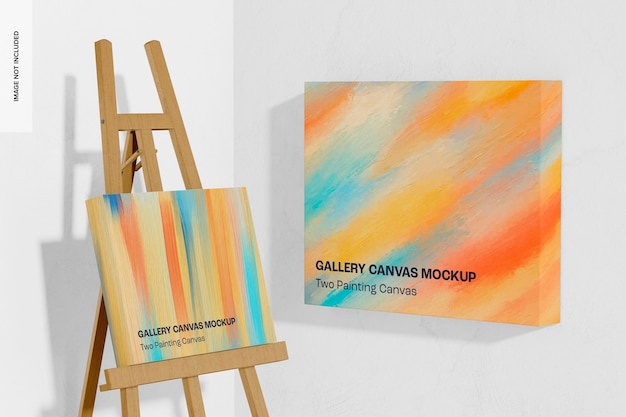 PSD twee schilderij canvas mockup, linker- en rechterweergave