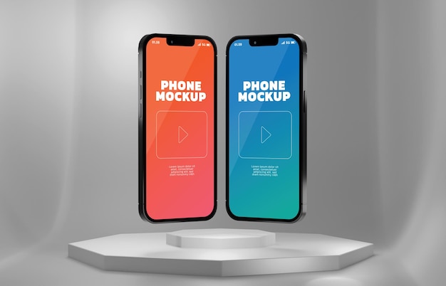 Twee smartphone-scherm mockup PSD 3D-rendering