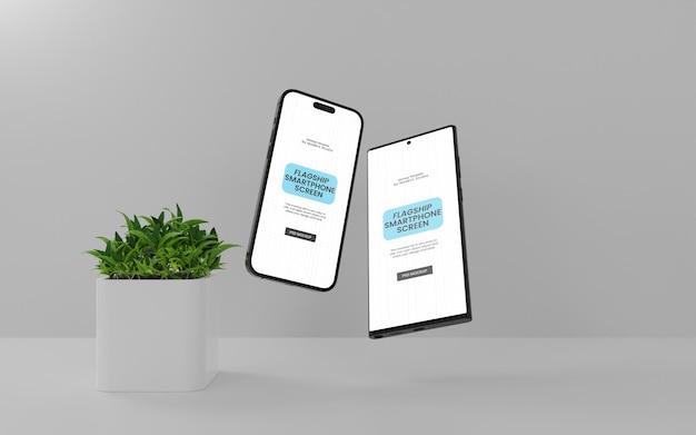 Twee verschillende merken drijvende vlaggenschip smartphones mockup