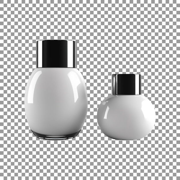 PSD twee witte flesjes parfum met een zwarte dop op transparante achtergrond