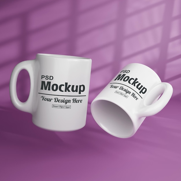 Twee witte keramische koffiekopjes mockup