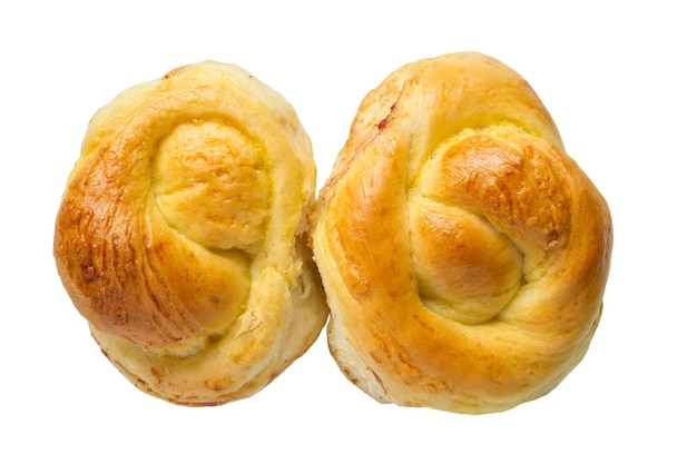 Twee zelfgemaakte broodjes, uitzicht van boven.