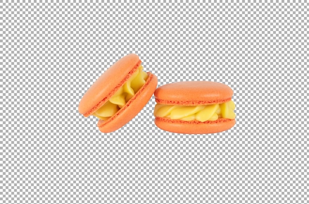 Twee zelfgemaakte oranje macarons