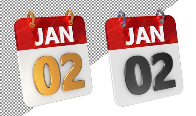 PSD tweede 2 januari datum 3d icon isolated gold amp glossy 3d rendering