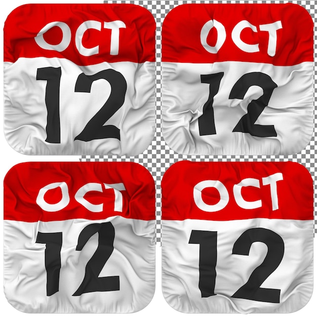 Twelfth 12th october date calendar icon isolated four waving style bump texture 3d rendering