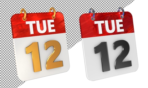 Twelfth 12th tuesday date 3d icon isolated gold amp glossy 3d rendering